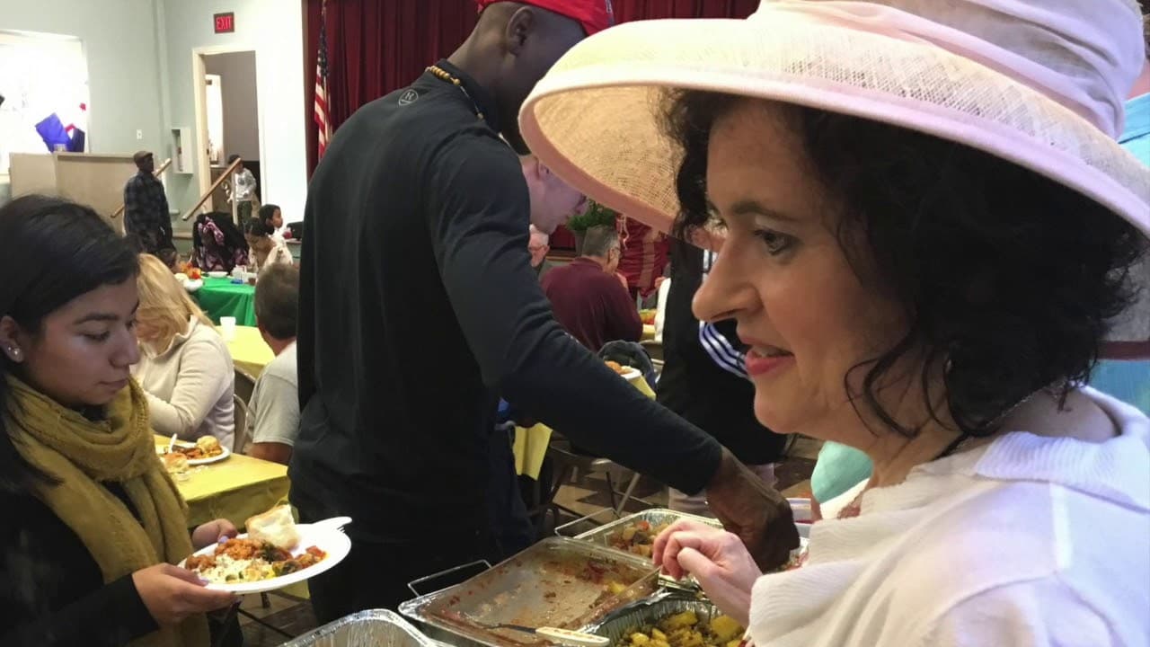 Members of East Baptist Church sharing a meal together on International Sunday